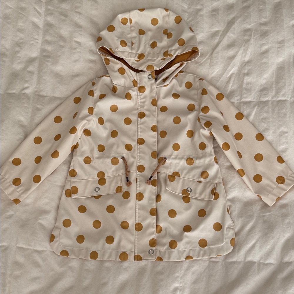 Zara Cream and Yellow Polka Dot Rain Jacket